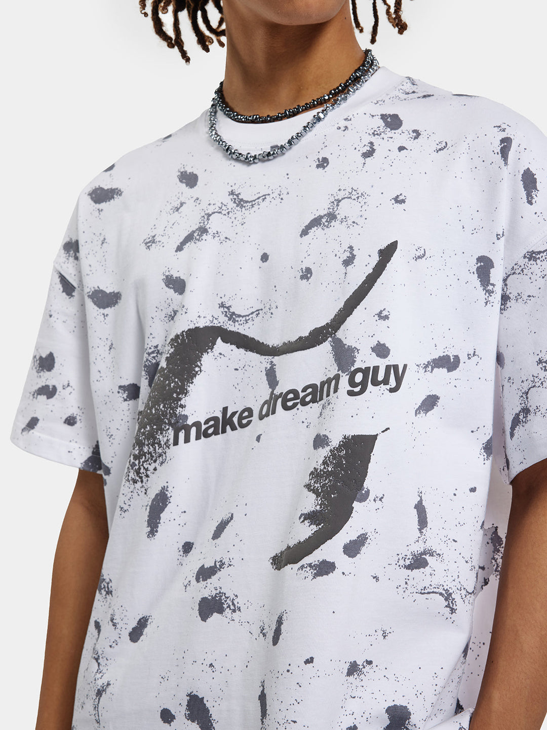 T-one Dye Printed Graphic Short Sleeve Tops-white