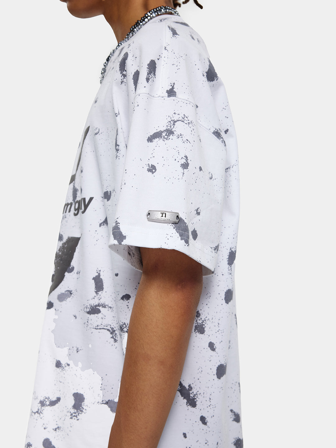 T-one Dye Printed Graphic Short Sleeve Tops-white