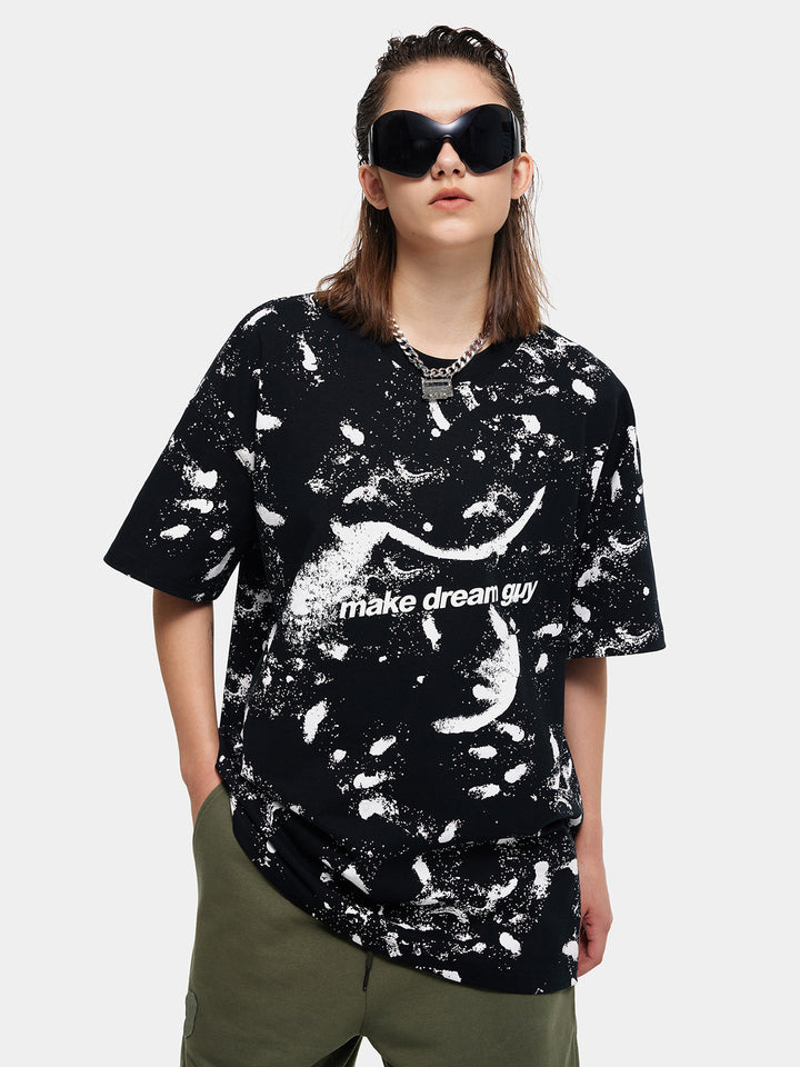 T-one Dye Printed Graphic Short Sleeve Tops-black