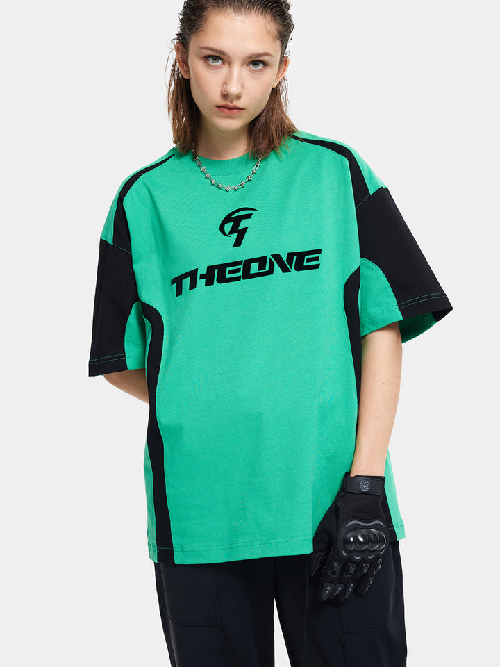 T-One Colorblock Letter Print Racing Tee-Green