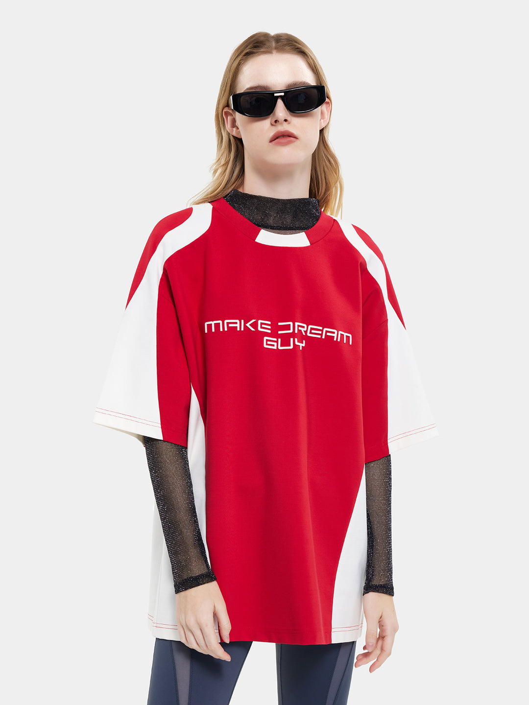 T-one Make Dream Guy Color Block Tee-Red