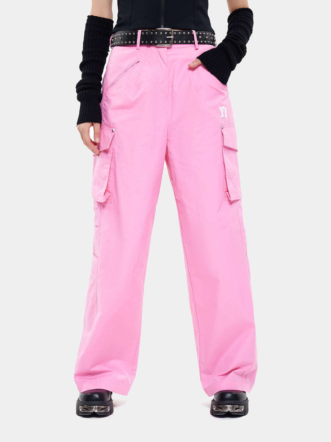 T-one Straight Symmetrical Pocket Cargo Pants-Pink