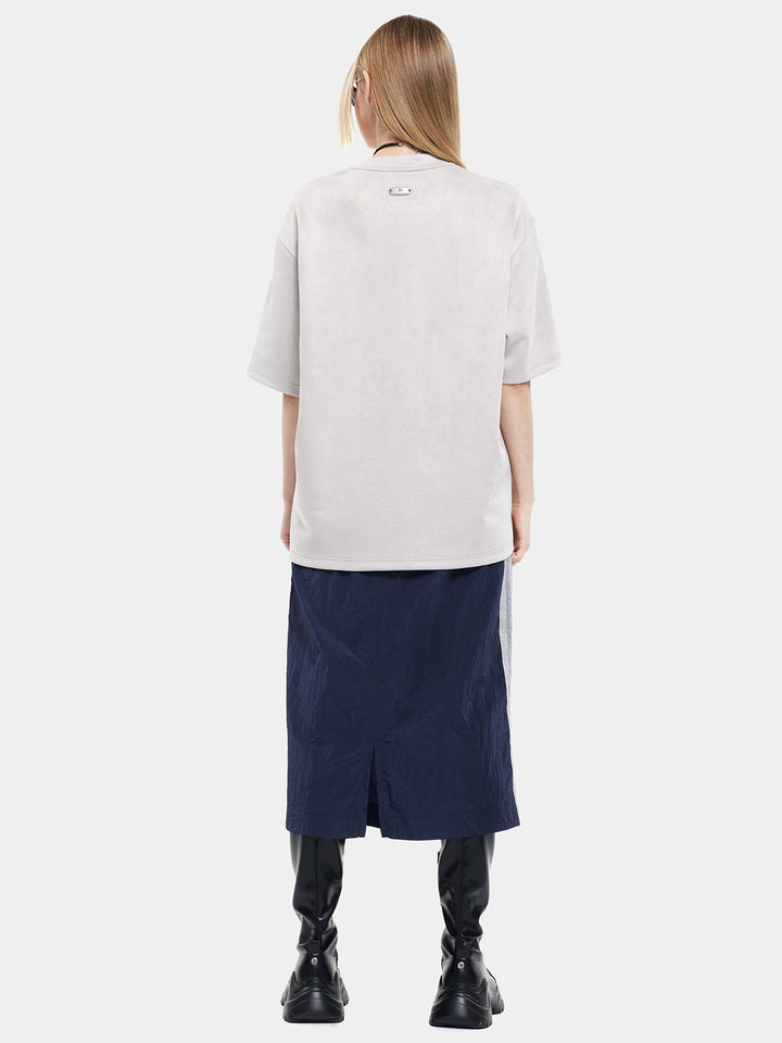 T-one Stripe Pocket Front Cut Skirt-Navy