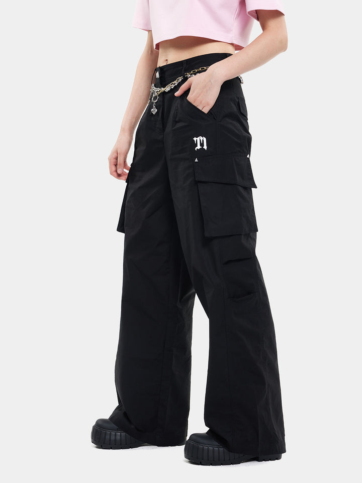 T-one Straight Symmetrical Pocket Cargo Pants-Black