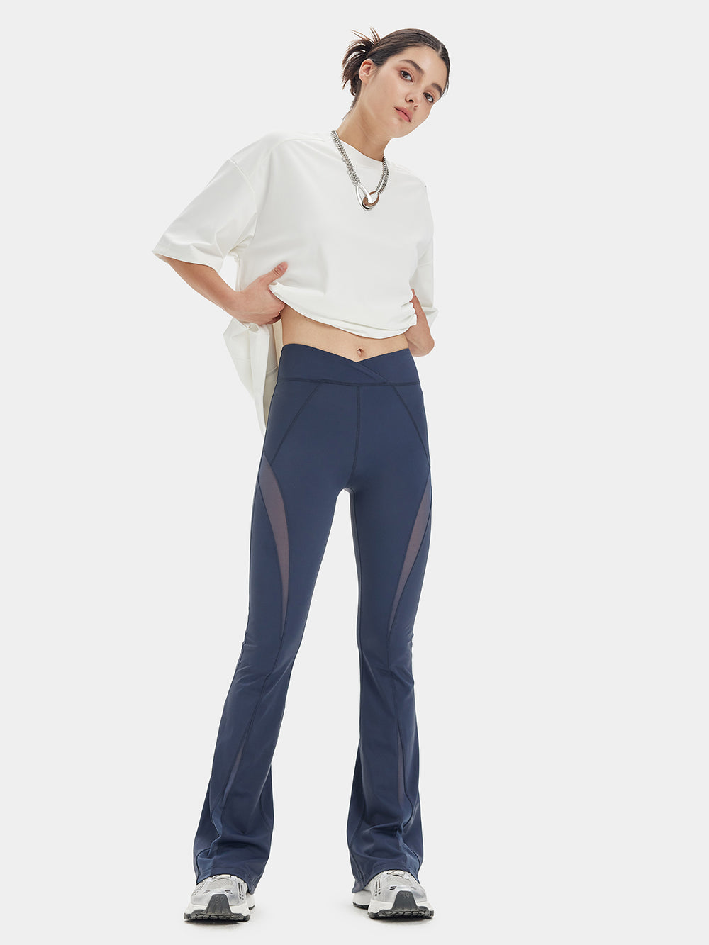 T-one Women's High Waist Slim Stretch Pants-Navy